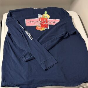 Vineyard Vines Blue Long Sleeve Tee with Pink Graphic